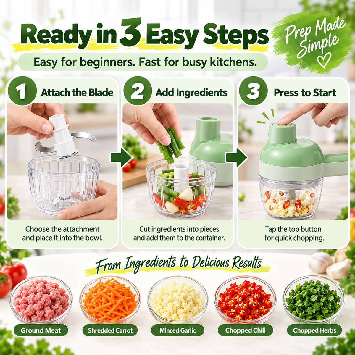4-in-1 manual electric vegetable cutter setMultifunction cordless food processor